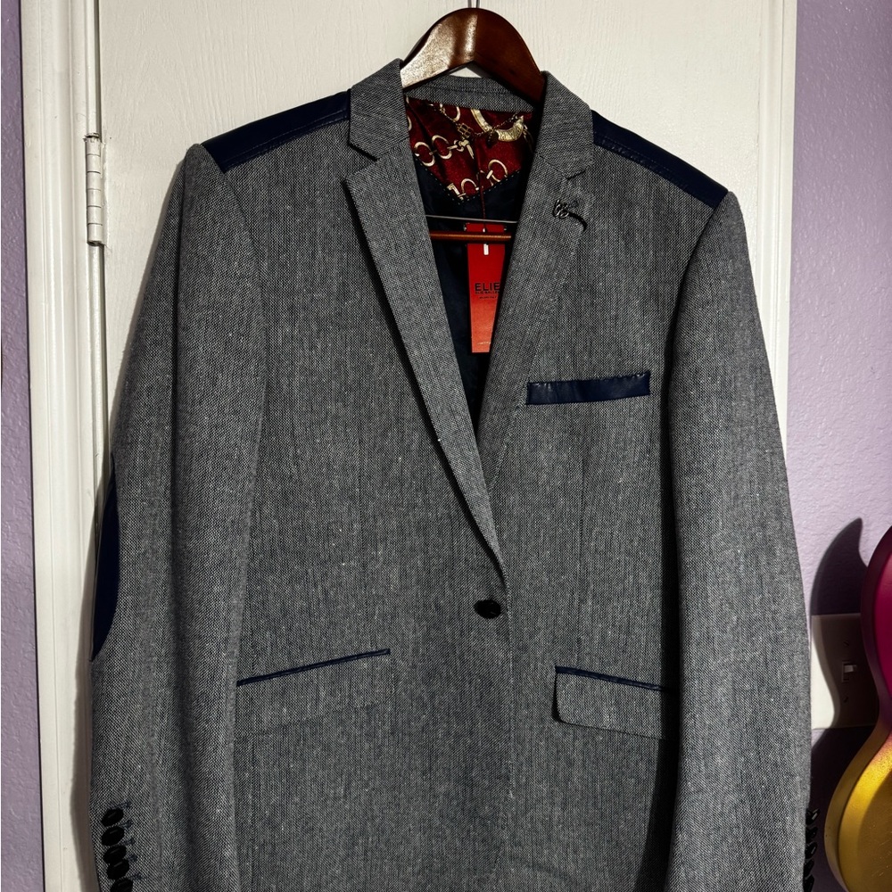 Men’s Elie Balleh 42-44 L Navy and Gray blazer NWT